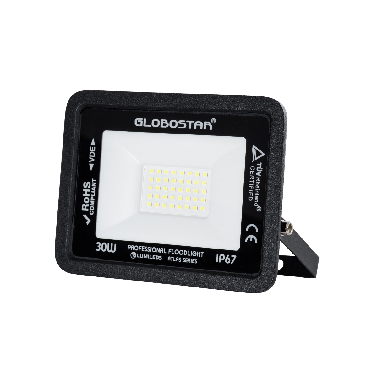 globostar-atlas-61416-professional-led-floodlight-30w-3750lm-120-ac-220-240v-waterproof-ip67-l16-x-w25-x-h125cm-black-cool-white-6000k-lumileds-chips-tüv-rheinland-certified-5-years-warranty