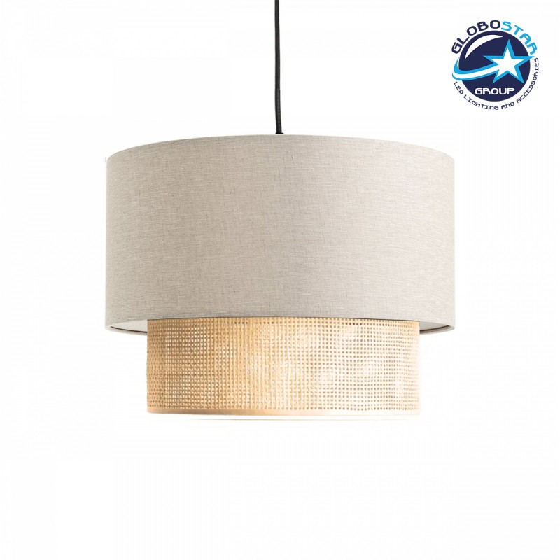 globostar-biggie-204-0099-moderno-kremasto-fotistiko-kapelo-monofoto-1-x-e27-ip20-bez-ifasma-me-bez-rattan-m30-x-p30-x-i70cm